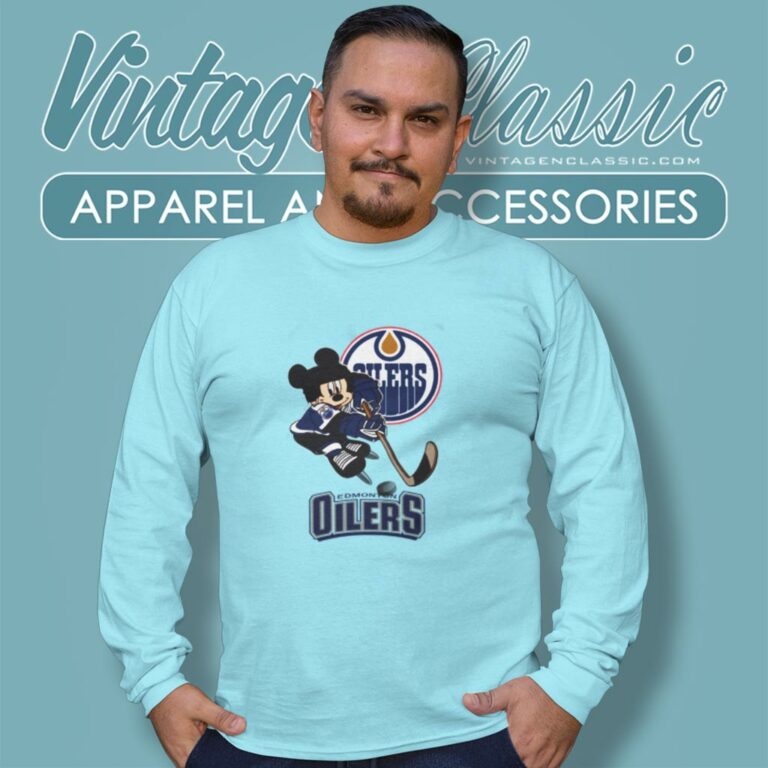 Edmonton Oilers Mickey Mouse Disney Hockey Long Sleeve Tee Edmonton Oilers Mickey Mouse Disney Hockey Long Sleeve Tee