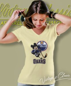 Edmonton Oilers Mickey Mouse Disney Hockey V Neck TShirt