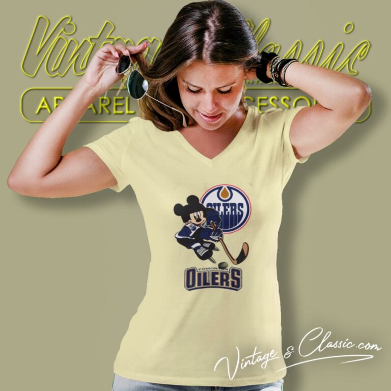 Edmonton Oilers Mickey Mouse Disney Hockey V Neck TShirt Edmonton Oilers Mickey Mouse Disney Hockey V Neck TShirt