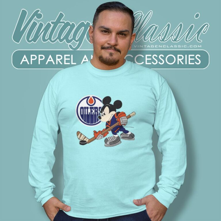 Edmonton Oilers Mickey Mouse Walt Disney Long Sleeve Tee Edmonton Oilers Mickey Mouse Walt Disney Long Sleeve Tee