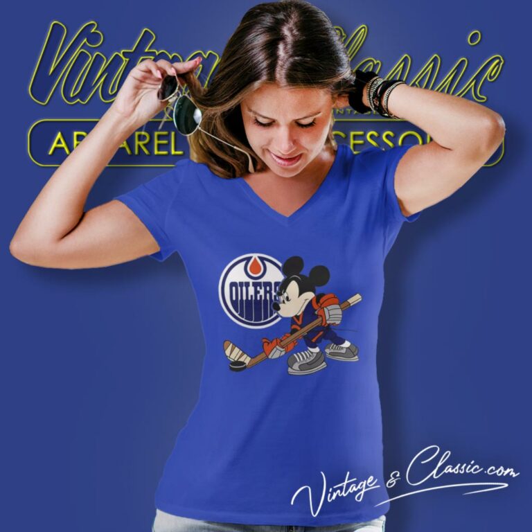 Edmonton Oilers Mickey Mouse Walt Disney V Neck TShirt Edmonton Oilers Mickey Mouse Walt Disney V Neck TShirt