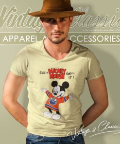 Edmonton Oilers Nhl Hockey Mickey Mouse V Neck TShirt