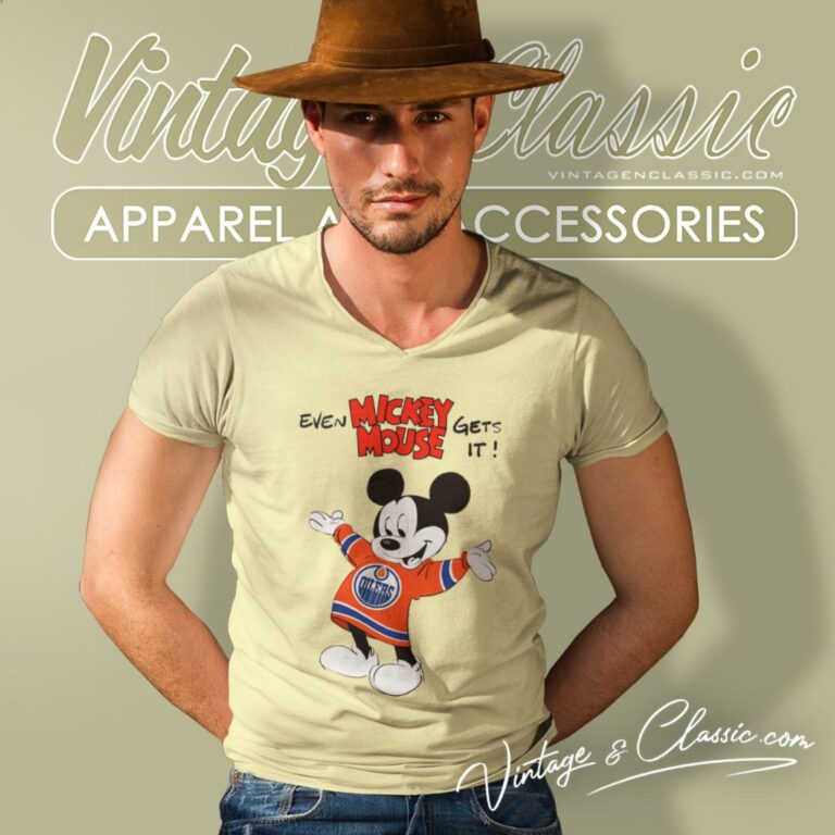 Edmonton Oilers Nhl Hockey Mickey Mouse V Neck TShirt Edmonton Oilers Nhl Hockey Mickey Mouse V Neck TShirt