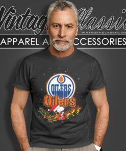 Edmonton Oilers Santa Snoopy And Woodstock Christmas T Shirt