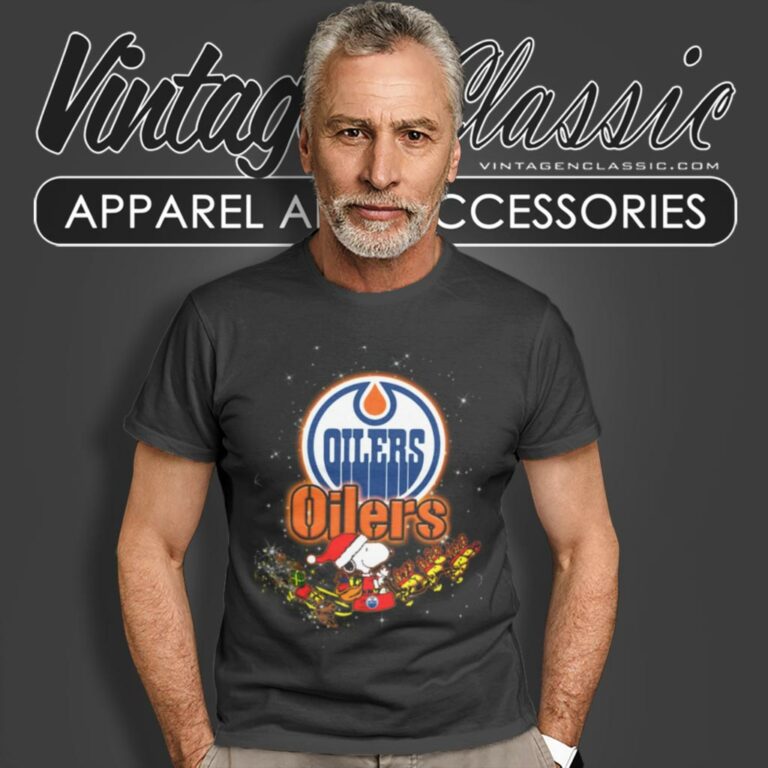 Edmonton Oilers Santa Snoopy And Woodstock Christmas T Shirt Edmonton Oilers Santa Snoopy And Woodstock Christmas T Shirt