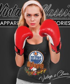 Edmonton Oilers Santa Snoopy And Woodstock Christmas Tank Top Racerback