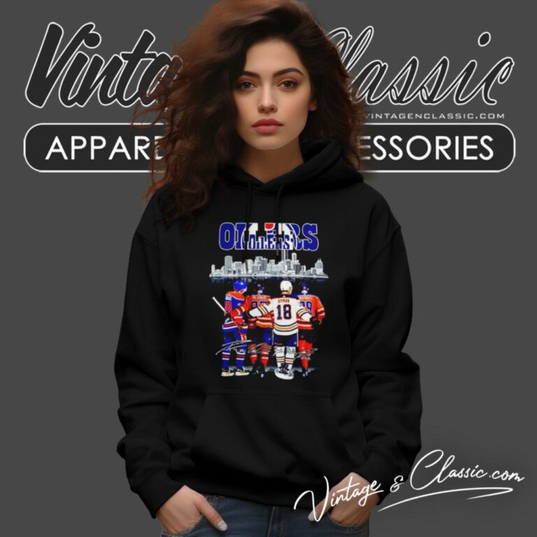 Edmonton Oilers Skyline Leon Draisaitl Connor Mcdavid And Zach Hyman Signature Hoodie Edmonton Oilers Skyline Leon Draisaitl Connor Mcdavid And Zach Hyman Signature Hoodie