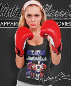 Edmonton Oilers Skyline Leon Draisaitl Connor Mcdavid And Zach Hyman Signature Tank Top Racerback
