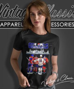 Edmonton Oilers Skyline Leon Draisaitl Connor Mcdavid And Zach Hyman Signature Women T Shirt