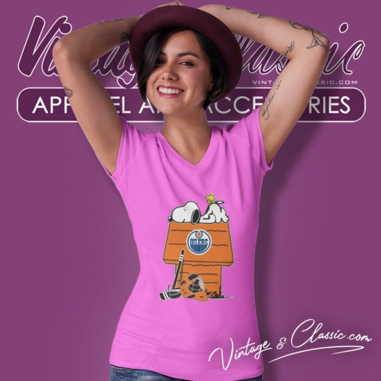 Edmonton Oilers Snoopy Woodstock The Peanuts Movie V Neck TShirt Edmonton Oilers Snoopy Woodstock The Peanuts Movie V Neck TShirt
