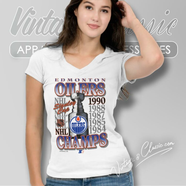 Edmonton Oilers Stanley Cup Champions V Neck TShirt Edmonton Oilers Stanley Cup Champions V Neck TShirt