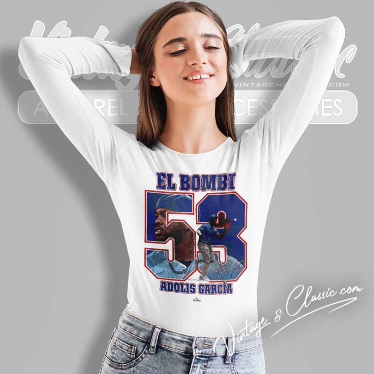 El Bombi Adolis Garcia Rangers Mlbpa Signature Long Sleeve Tee El Bombi Adolis Garcia Rangers Mlbpa Signature Long Sleeve Tee