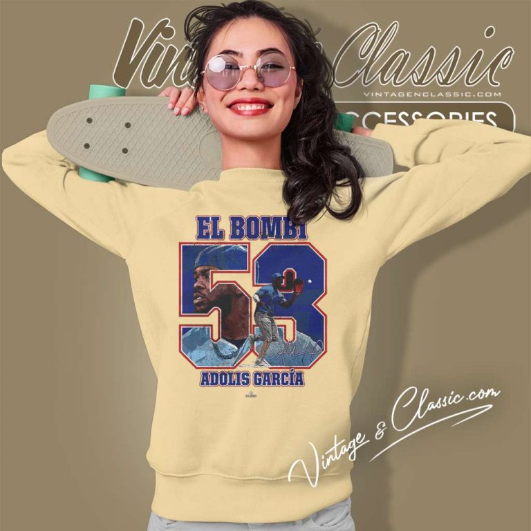 El Bombi Adolis Garcia Rangers Mlbpa Signature Sweatshirt El Bombi Adolis Garcia Rangers Mlbpa Signature Sweatshirt