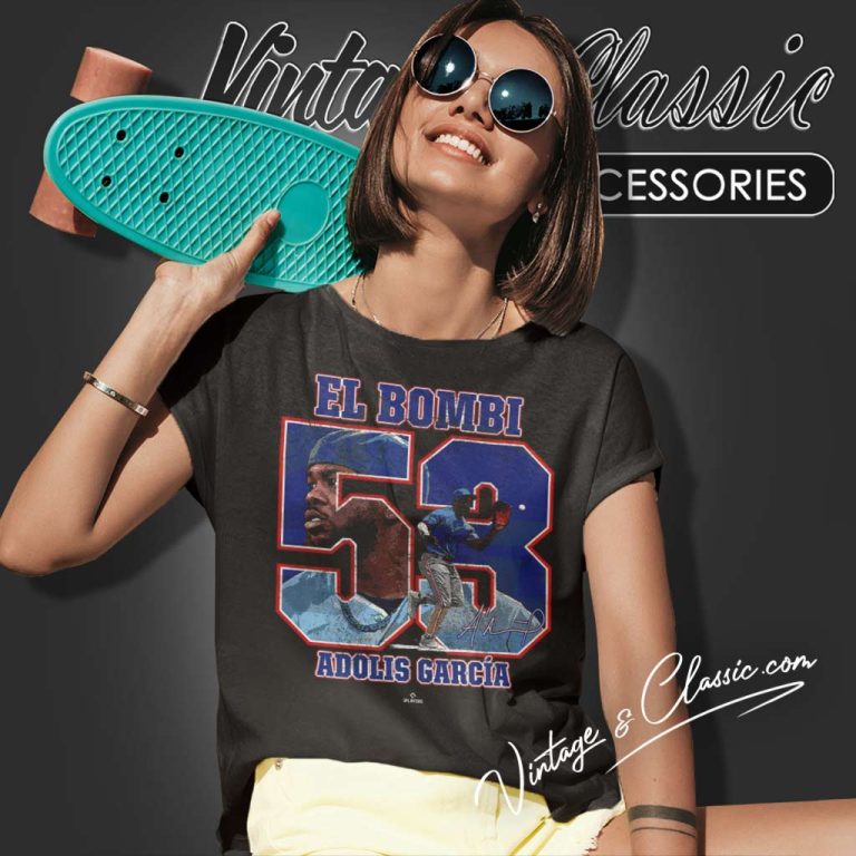 El Bombi Adolis Garcia Rangers Mlbpa Signature Women TShirt El Bombi Adolis Garcia Rangers Mlbpa Signature Women TShirt