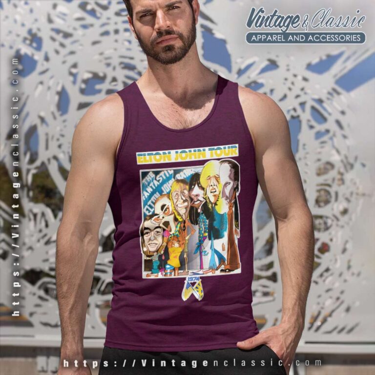 Elton John 1974 Caricature Iron Tank Top Racerback Elton John 1974 Caricature Iron Tank Top Racerback