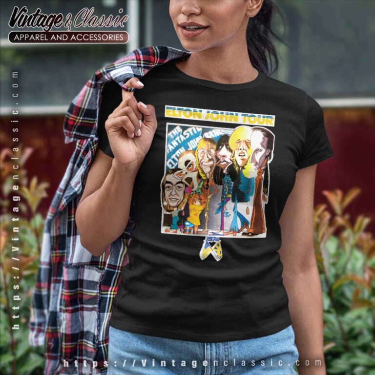 Elton John 1974 Caricature Iron Women TShirt Elton John 1974 Caricature Iron Women TShirt