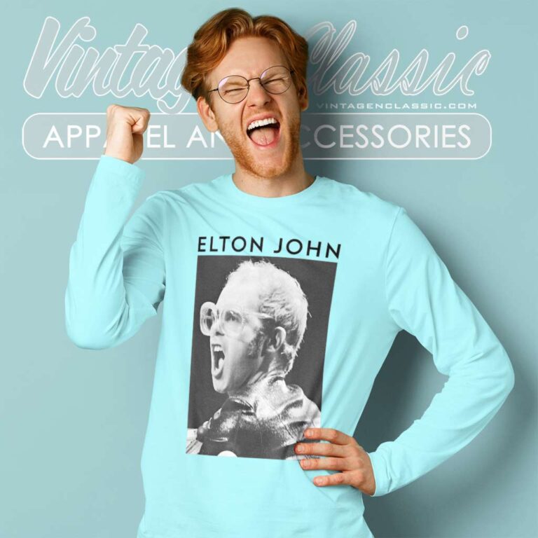 Elton John Black & White Photo Long Sleeve Tee Elton John Black & White Photo Long Sleeve Tee