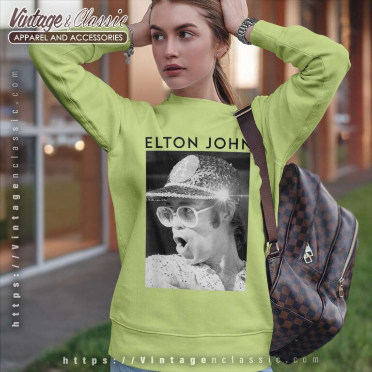 Elton John Black & White Photo Sequin Cap Sweatshirt Elton John Black & White Photo Sequin Cap Sweatshirt