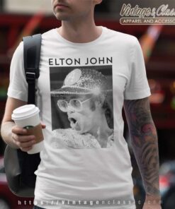 Elton John Black & White Photo Sequin Cap T Shirt