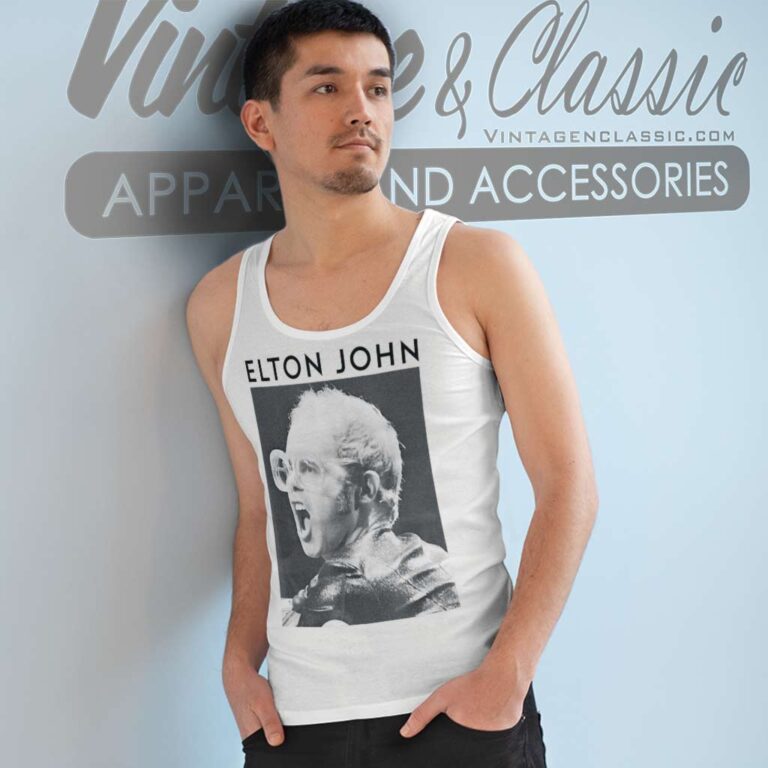 Elton John Black & White Photo Tank Top Racerback Elton John Black & White Photo Tank Top Racerback