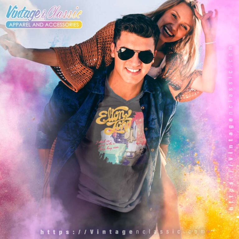 Elton John Colorful Long Time Black V Neck TShirt Elton John Colorful Long Time Black V Neck TShirt