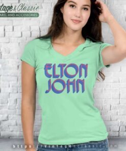 Elton John Official Text Logo V Neck TShirt