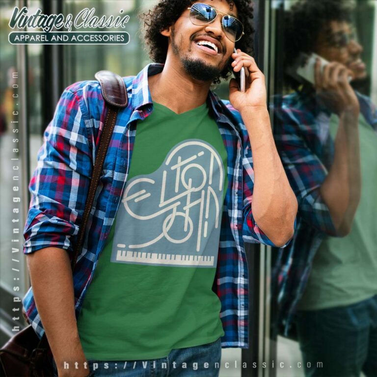 Elton John Piano Logo V Neck TShirt Elton John Piano Logo V Neck TShirt