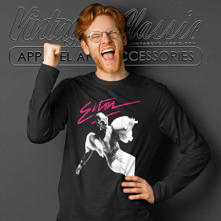 Elton John Pink Brush Photo Long Sleeve Tee Elton John Pink Brush Photo Long Sleeve Tee