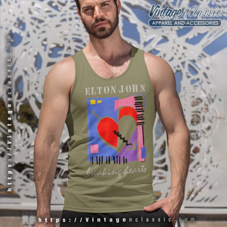 Elton John Retro Breaking Hearts Tank Top Racerback Elton John Retro Breaking Hearts Tank Top Racerback