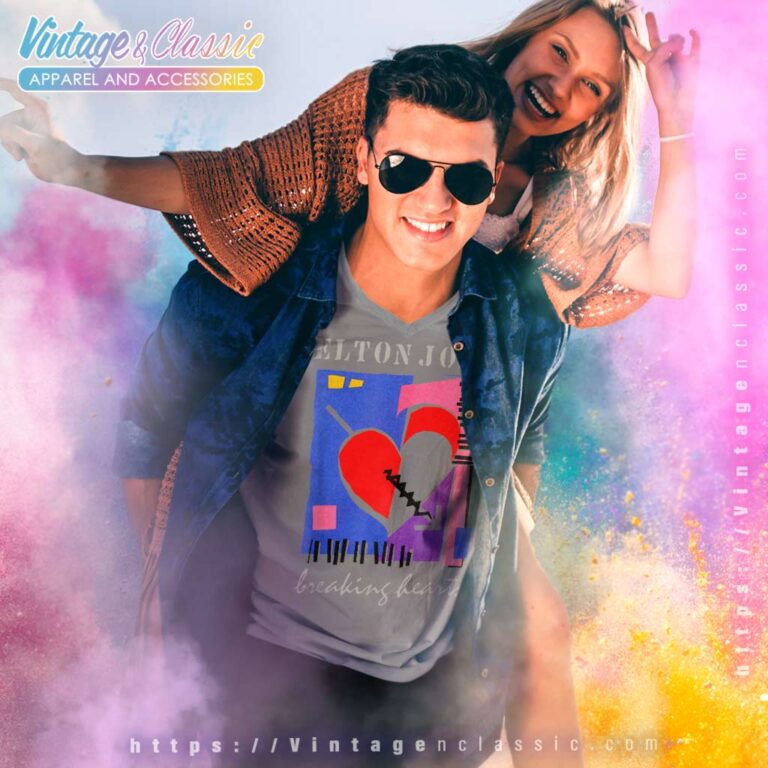 Elton John Retro Breaking Hearts V Neck TShirt Elton John Retro Breaking Hearts V Neck TShirt