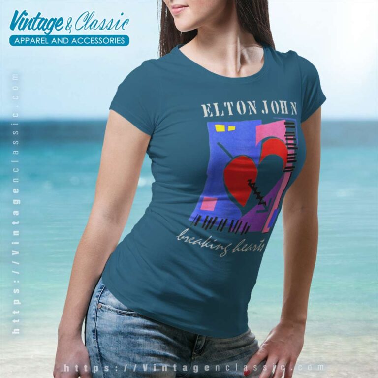 Elton John Retro Breaking Hearts Women TShirt Elton John Retro Breaking Hearts Women TShirt
