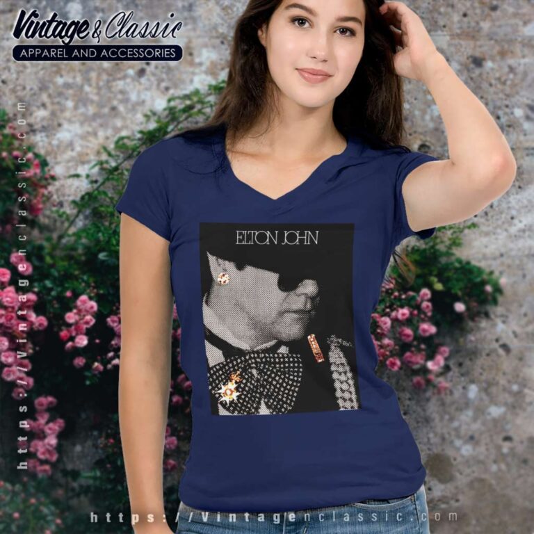 Elton John World Tour 1986 V Neck TShirt Elton John World Tour 1986 V Neck TShirt