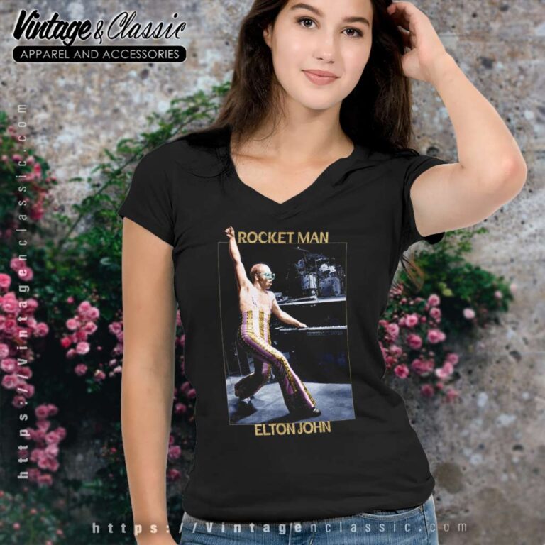 Elton John X Rocketman Stage Piano Photo V Neck TShirt Elton John X Rocketman Stage Piano Photo V Neck TShirt
