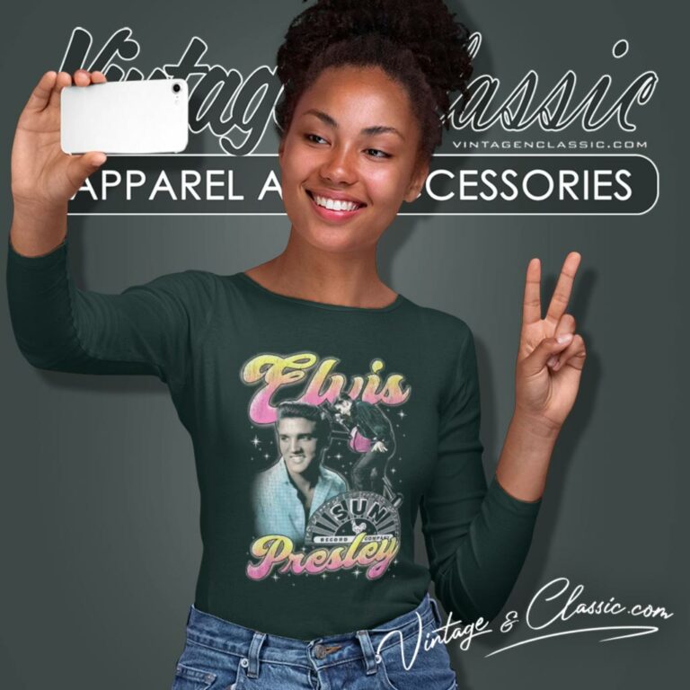 Elvis Presley Colorful Pink Yellow Collage Long Sleeve Tee Elvis Presley Colorful Pink Yellow Collage Long Sleeve Tee