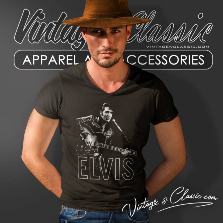 Elvis Presley Guitar In Hand V Neck TShirt Elvis Presley Guitar In Hand V Neck TShirt