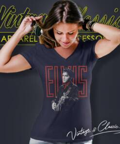 Elvis Presley Red Guitar V Neck TShirt