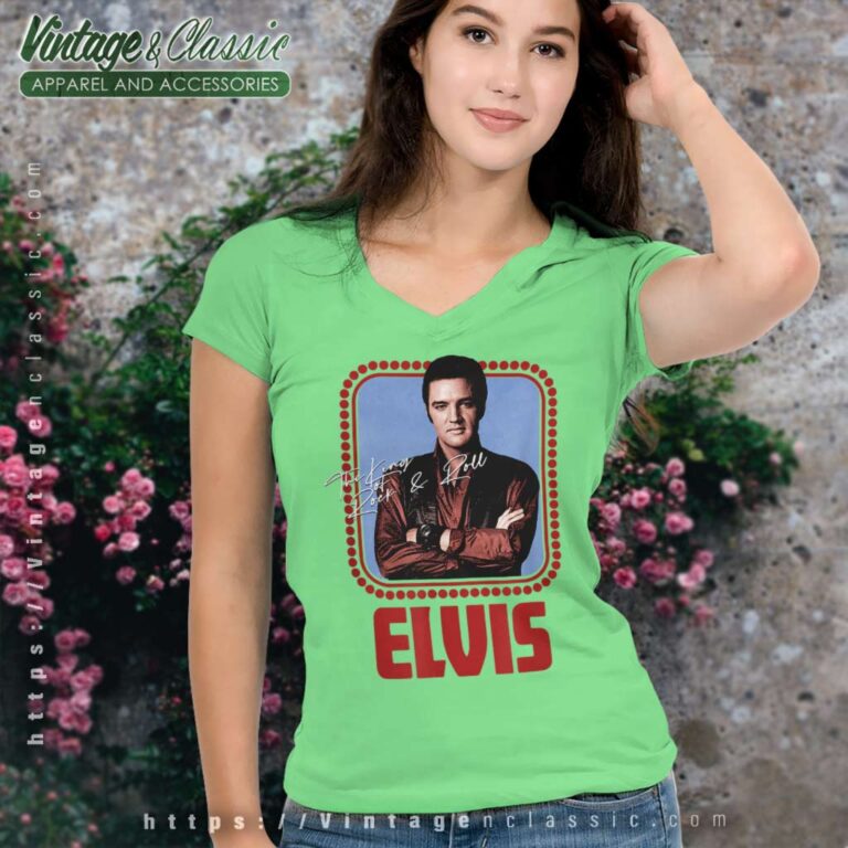 Elvis Presley Rock N Roll Script V Neck TShirt Elvis Presley Rock N Roll Script V Neck TShirt