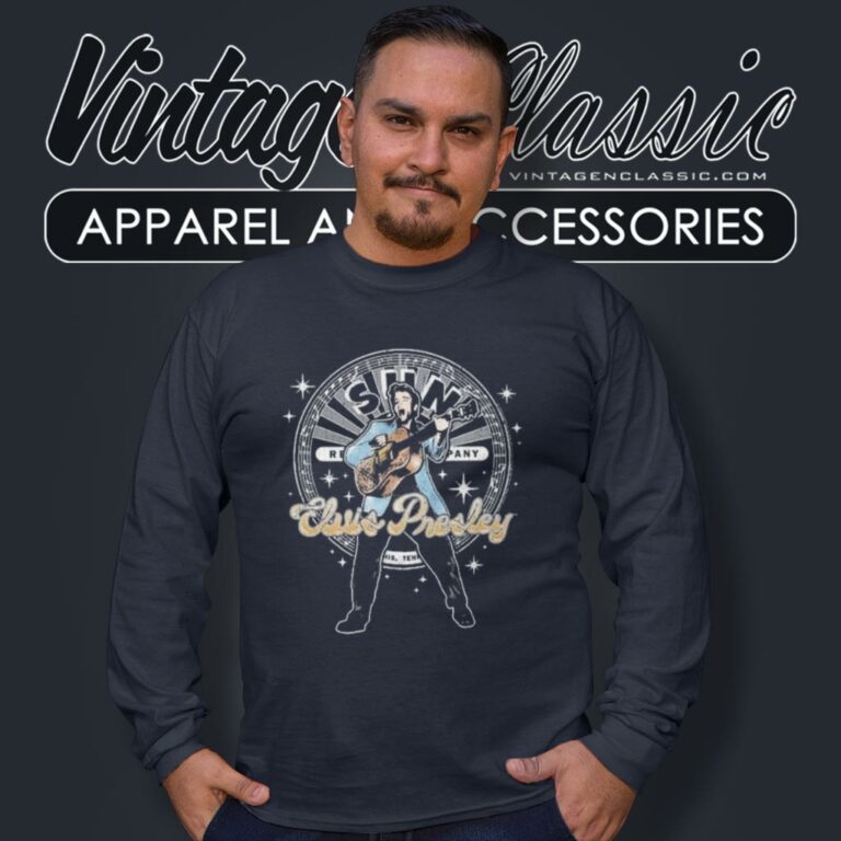 Elvis Presley Shirt Singing With Record Label Logo Sun Records Long Sleeve Tee Elvis Presley Shirt Singing With Record Label Logo Sun Records Long Sleeve Tee