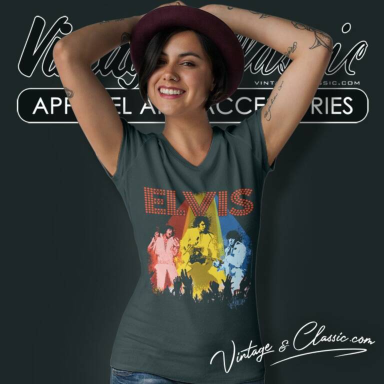 Elvis Presley Vegas Remembered V Neck TShirt Elvis Presley Vegas Remembered V Neck TShirt