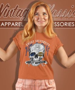 Emory University Harley Davidson Skull Women T Shirt
