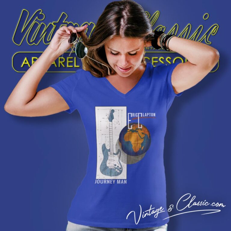 Eric Clapton Shirt Journeyman World Tour 1990 Guitar Rock V Neck TShirt Eric Clapton Shirt Journeyman World Tour 1990 Guitar Rock V Neck TShirt