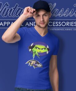 Ew People The Grinch Hold Baltimore Ravens Logo V Neck TShirt