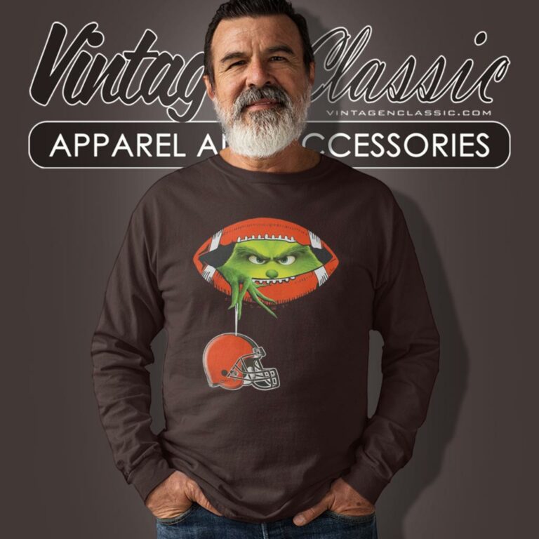 Ew People The Grinch Hold Cleveland Browns Logo Long Sleeve Tee Ew People The Grinch Hold Cleveland Browns Logo Long Sleeve Tee