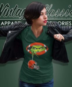 Ew People The Grinch Hold Cleveland Browns Logo V Neck TShirt