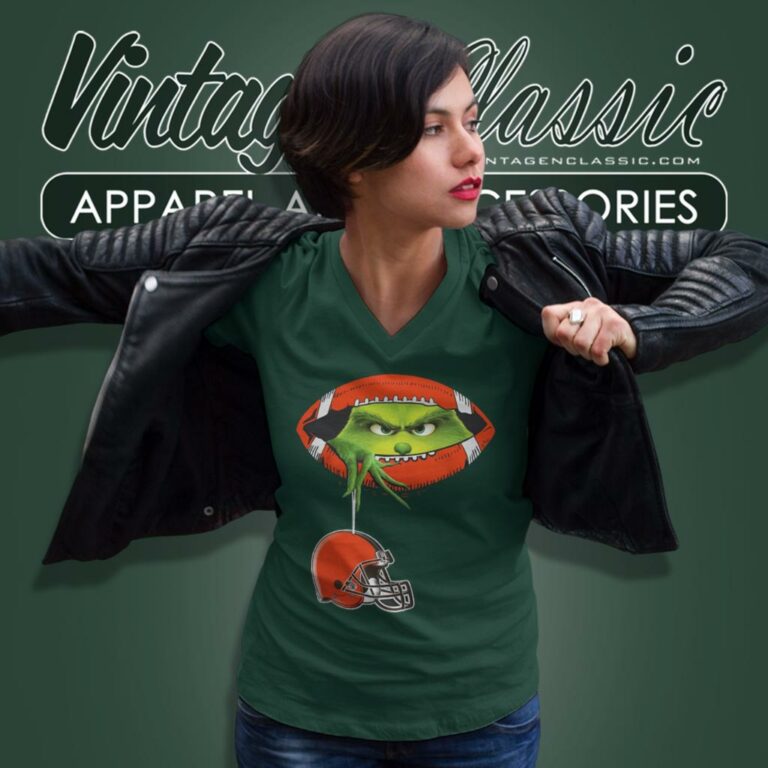 Ew People The Grinch Hold Cleveland Browns Logo V Neck TShirt Ew People The Grinch Hold Cleveland Browns Logo V Neck TShirt