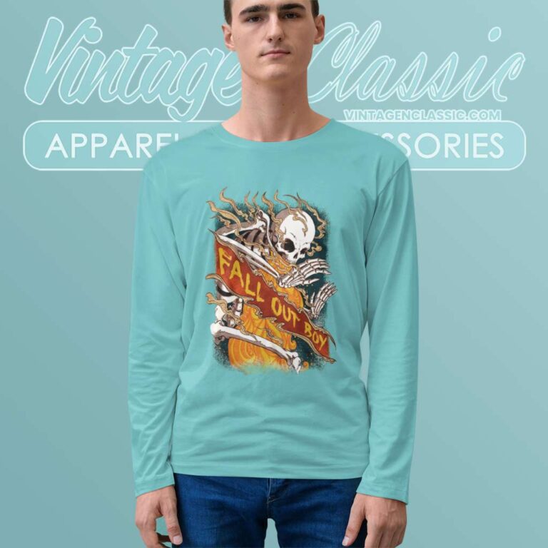 Fall Out Boy Fire Skeleton Logo Long Sleeve Tee Fall Out Boy Fire Skeleton Logo Long Sleeve Tee