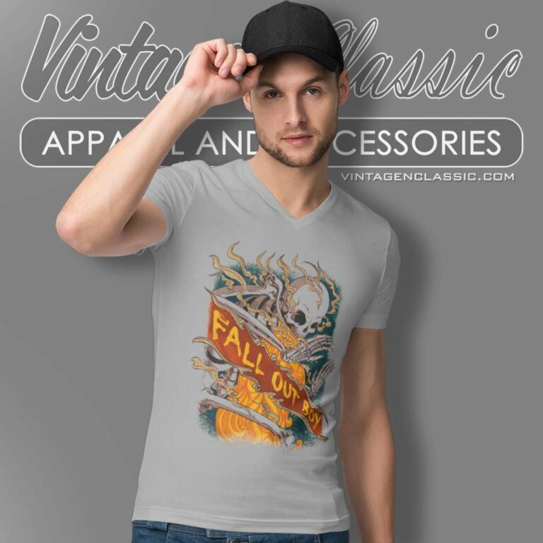 Fall Out Boy Fire Skeleton V Neck TShirt Fall Out Boy Fire Skeleton V Neck TShirt