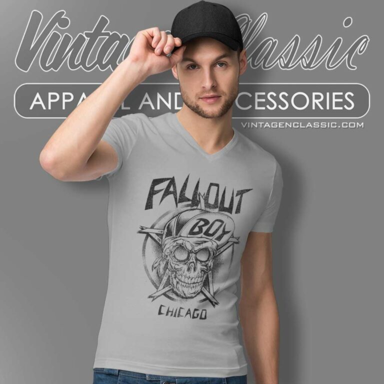 Fall Out Boy Skeleton Chicago V Neck TShirt Fall Out Boy Skeleton Chicago V Neck TShirt