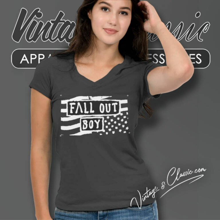 Fall Out Boy Us Flag V Neck TShirt Fall Out Boy Us Flag V Neck TShirt
