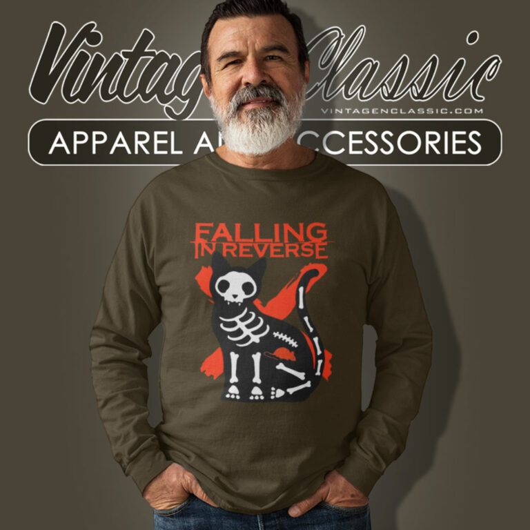 Falling In Reverse Shirt Skeleton Cat Long Sleeve Tee Falling In Reverse Shirt Skeleton Cat Long Sleeve Tee